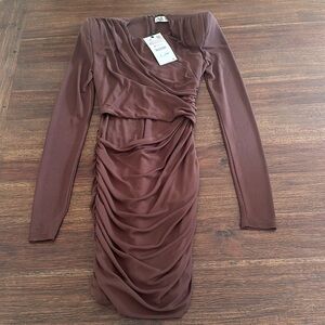 Zara Brown Jersey Knit Long Sleeve Dress with cut out, Size XS, never worn